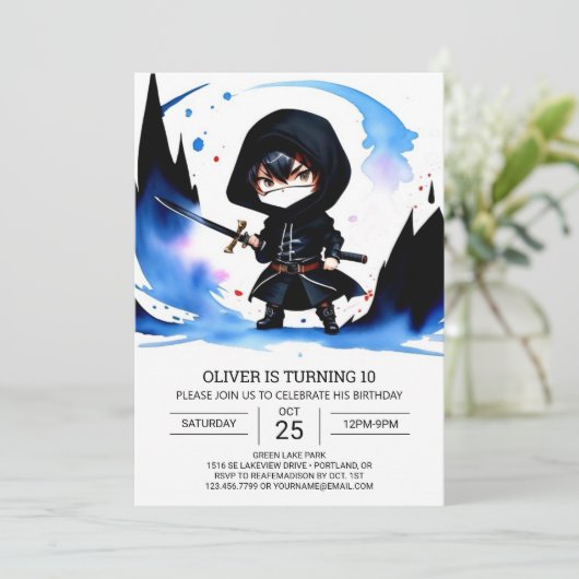 Modernes Ninja Training Geburtstag Einladung (Stehend Vorderseite)