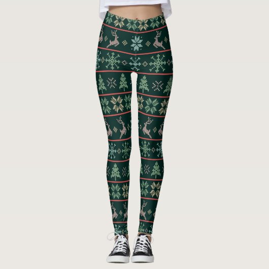 Modernes nordisches Strick-Muster Fun Ugly Sweater Leggings (Vorderseite)