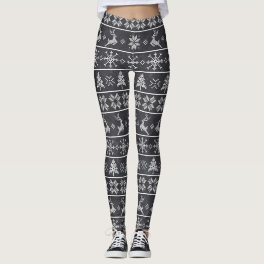 Modernes Nordisches Strick Ugly Sweater Chalkboard Leggings (Vorderseite)