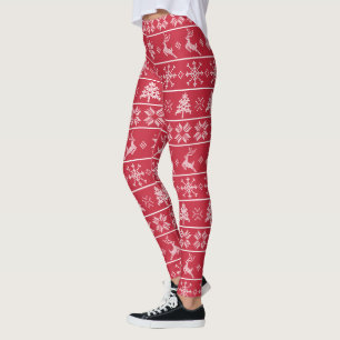 Modernes nordisches Strick Ugly Sweater Red White  Leggings