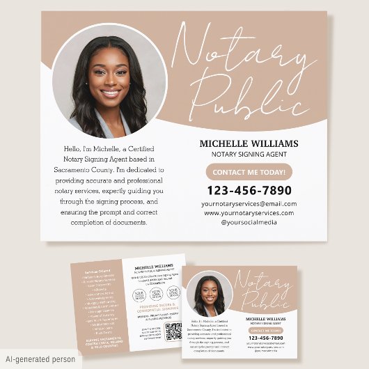 Modernes Notar Public Profile Foto QR Code Beige Flyer