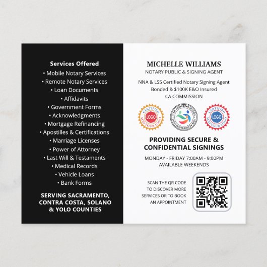 Modernes Notar Public Profile Foto QR Code Black Flyer (Hinten)