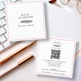 Modernes Notar Signature Agent Feather Quill Logo Quadratische Visitenkarte