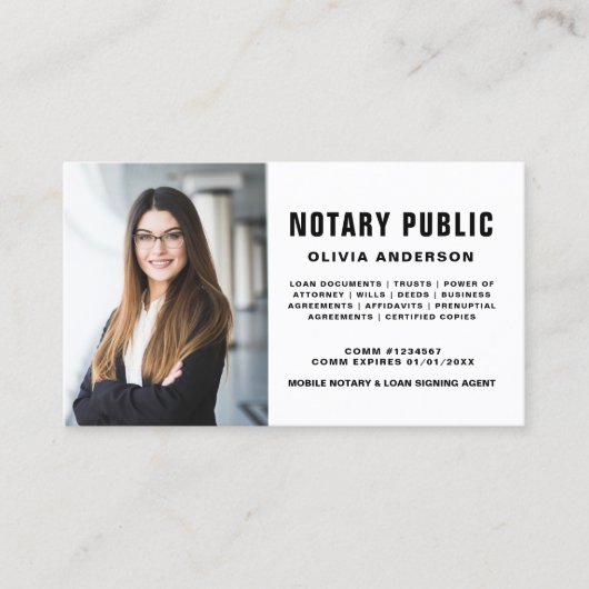 Modernes Notar Signature Agent Foto Visitenkarte (Vorderseite)