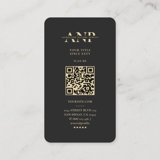 Modernes Notarsignierungs-Agent Schwarzes Script M Visitenkarte (Rückseite)