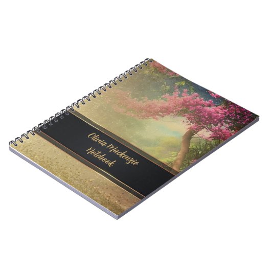 Modernes Notebook Gold Nebel Blütenkirsche Blossom Notizblock (Linke Seite)