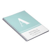 Modernes Notebook mit weißem Aqua-Monogramm Notizblock (Rechte Seite)