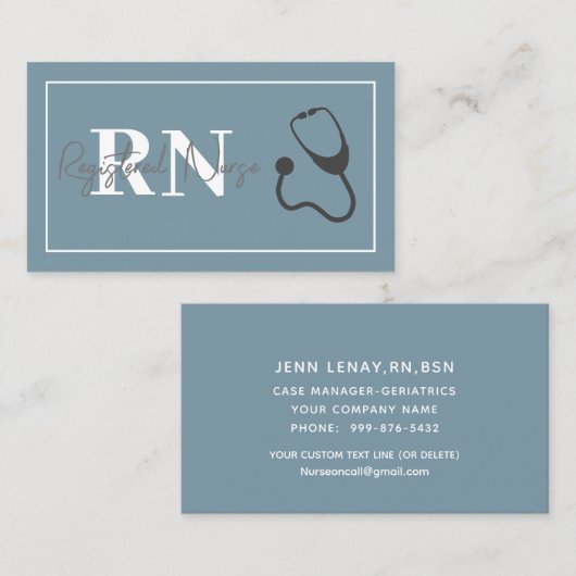 Modernes Nurse Stethoscope Blue Script Beruflich Visitenkarte (Vorne/Hinten)