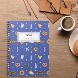 Modernes NYC Muster Blue Name Spiral Notebook Notizblock