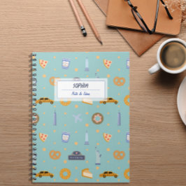 Modernes NYC Muster Green Name Spiral Notebook Notizblock