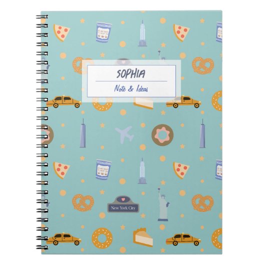 Modernes NYC Muster Green Name Spiral Notebook Notizblock (Vorderseite)