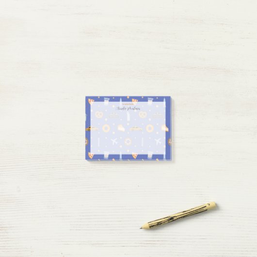 Modernes NYC Muster Royal Blue Name Post-it Klebezettel (Auf Schreibtisch)