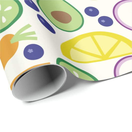 Modernes Obst- und Gemüsemuster Geschenkpapier (Rolleneckpunkt)