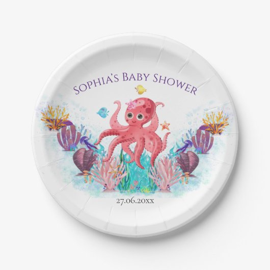 Modernes Ocean Baby Octopus Aquarellfarben Pappteller (Vorderseite)