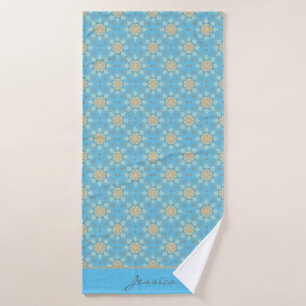 Modernes Ocean Blue Floral Mandala Bohemisches Mus Badehandtuch