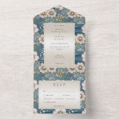 Modernes Ocean Floral Satin & Pearls Abendessen All In One Einladung (Innen Boden)