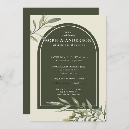 Modernes Olive Branch Brautparty Einladung (Vorne/Hinten)