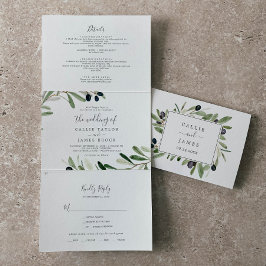 Modernes Olive Branch Foto Hochzeit in einem Dreifach Gefaltete Einladung