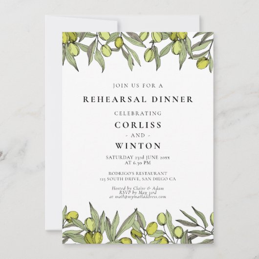 Modernes Olive Branch Probe Dinner Einladung (Vorderseite)