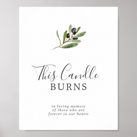 Modernes Olive Candle Burns Memorial Sign Poster (Vorne)