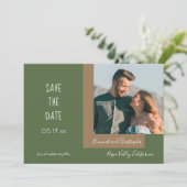 Modernes Olive Green Foto Einfache Hochzeit Save The Date (Stehend Vorderseite)