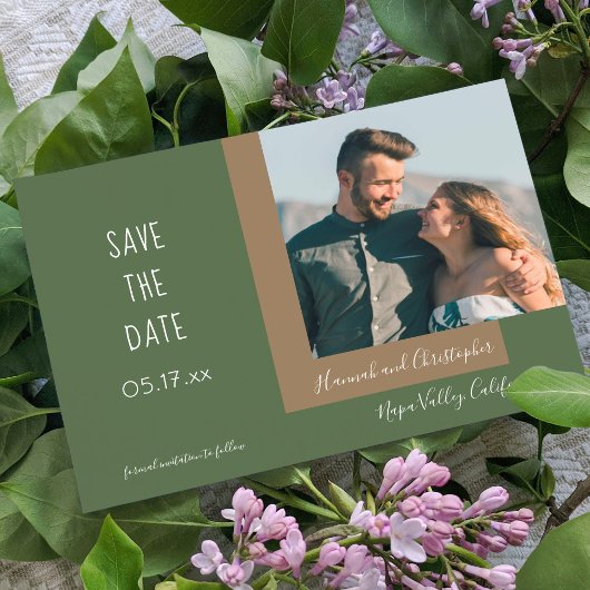 Modernes Olive Green Foto Einfache Hochzeit Save The Date