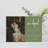 Modernes Olive Green Foto Hochzeitsfest Ankündigung (Stehend Vorderseite)