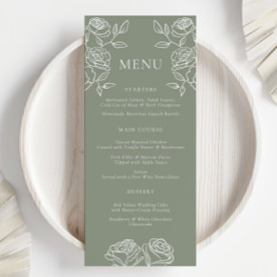 Modernes Olive Green French Rose Hochzeitmenü Rett Menükarte
