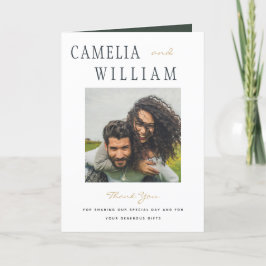 Modernes Olive Green Gold Wedding FOTO Vielen Dank Dankeskarte