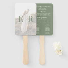 Modernes Olive Green Monogram Foto Wedding Program Fächer
