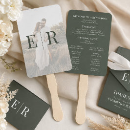 Modernes Olive Green Monogram Foto Wedding Program Fächer