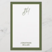 Modernes Olive Green Monogramm Briefpapier (Vorderseite)