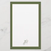 Modernes Olive Green Monogramm Briefpapier (Rückseite)