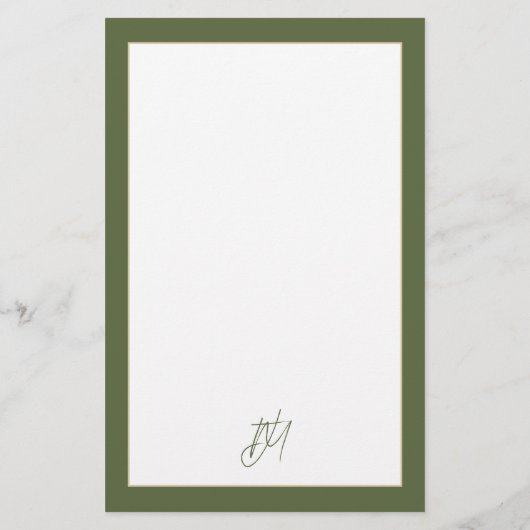 Modernes Olive Green Monogramm Briefpapier (Rückseite)