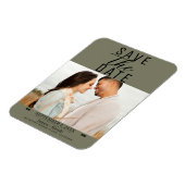 Modernes Olive Green Save the Date Hochzeitssemble Magnet (Linke Seite)
