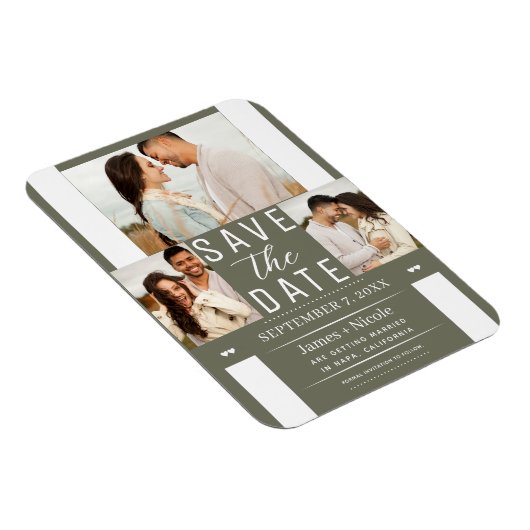 Modernes Olive Green Save the Date Hochzeitssemble Magnet (Rechte Seite)