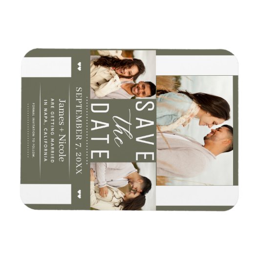 Modernes Olive Green Save the Date Hochzeitssemble Magnet (Horizontal)