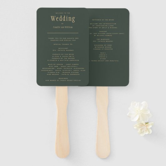 Modernes Olive Green Wedding Programm Fächer (Vorne und Hinten)