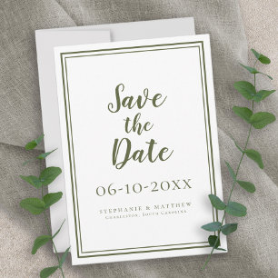 Modernes Olive Green Wedding Script Einfache Klass Save The Date