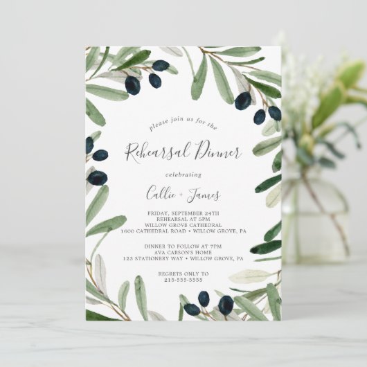 Modernes Olive Probe Dinner Einladung (Stehend Vorderseite)