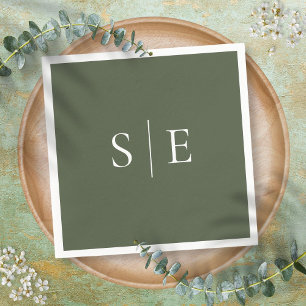 Modernes Oliven Grün Monogramm Minimalistisch Serviette
