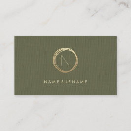 Modernes Olivgrün-elegantes Goldleinenmonogramm Visitenkarte