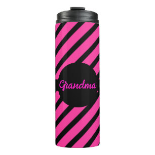 Modernes Oma Schwarz/Rosa Streifen Muster Thermosbecher