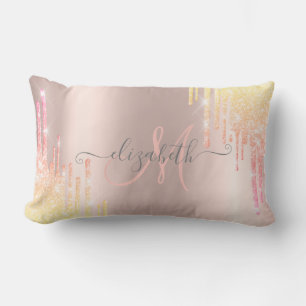 Modernes Ombre Glitzer Tropfen Rose Gold Monogram Lendenkissen