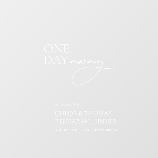 Modernes "One Day Away" Probe Dinner Transparent Fensteraufkleber (Blatt)