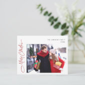 Modernes One FOTO Frohe Weihnachts QR Code Holiday Postkarte (Stehend Vorderseite)