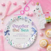 Modernes Onethe Sea Dolphin Retro Erster Geburtsta Pappteller (Party)