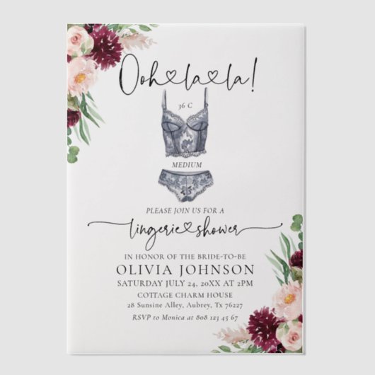 Modernes Ooh la Bra Lingerie Brautparty Pergament Einladungen (Vorderseite)