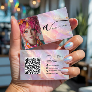 Modernes Opal Rainbow Glitzer Foto QR Code Makeup Visitenkarte