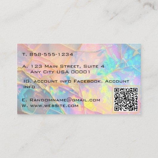 Modernes Opal Stone Simuliertes Hologramm Gold Vei Visitenkarte (Rückseite)